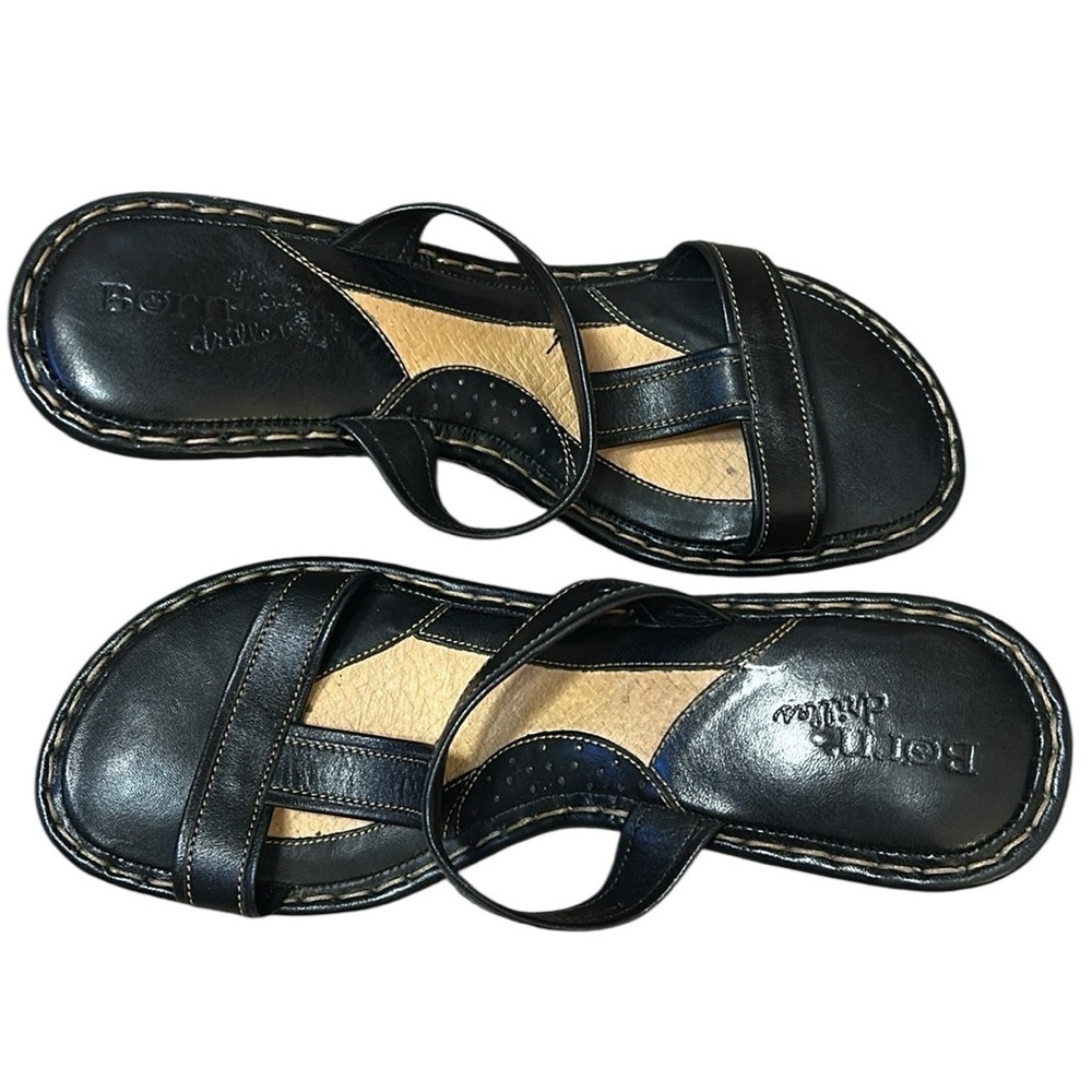 Born Drilles British Black Leather Espadrilles Wedge Sandals Slip On size 10 - Picture 2 of 12